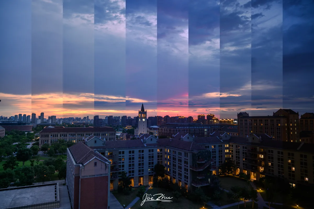 条带拼接的城市天空时序画面